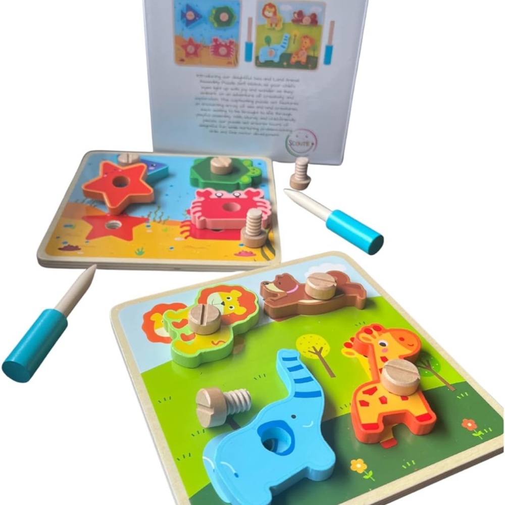 Montessori learning puzzle,  assemble together Sea and land animal